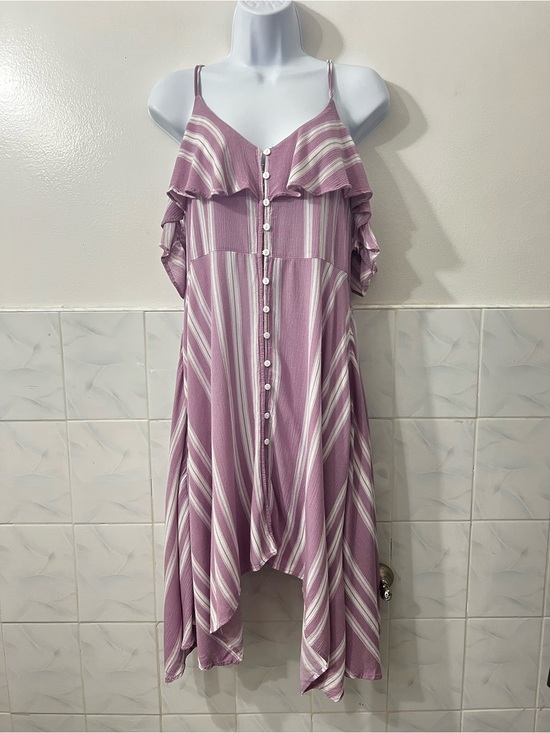 Angie Dresses & Skirts - Angie Cold Shoulder Handkerchief Stripe Midi Dress M Cottage Festival Boho Beach